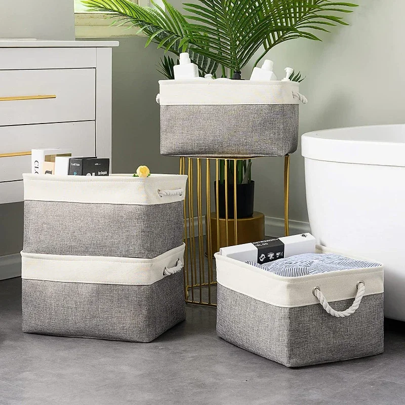 Baby Clothing Basket - Panier de rangement pliable en lin,